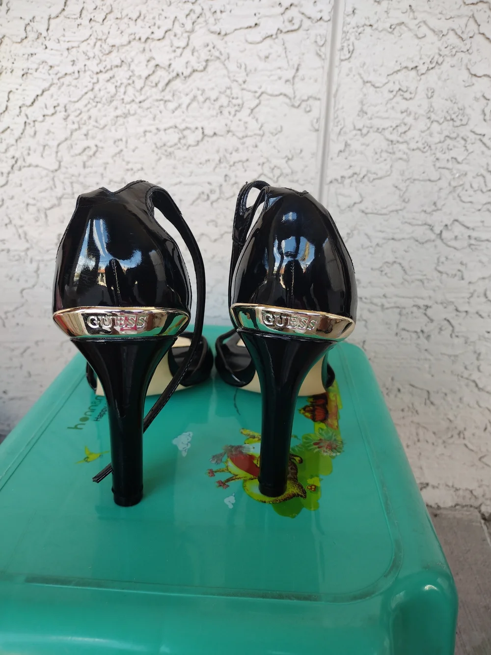 GUESS Black Patent Leather High Heel Sandals